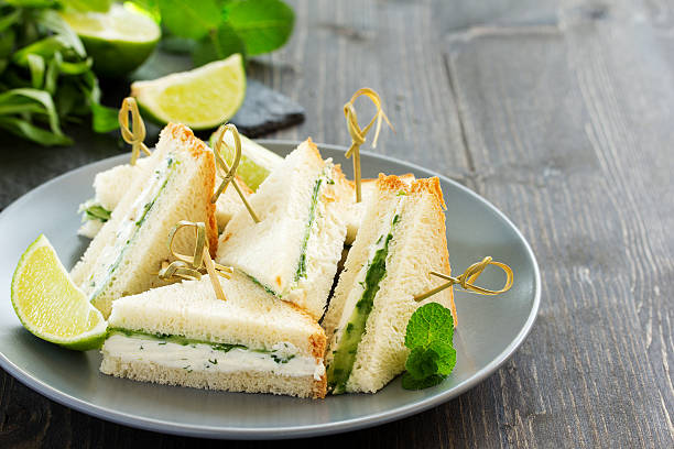 istock Vegetarian sandwich with cucumber and cream cheese. 527900520