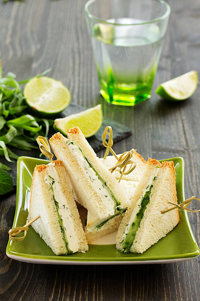 istock Vegetarian sandwich with cucumber and cream cheese. 527900720