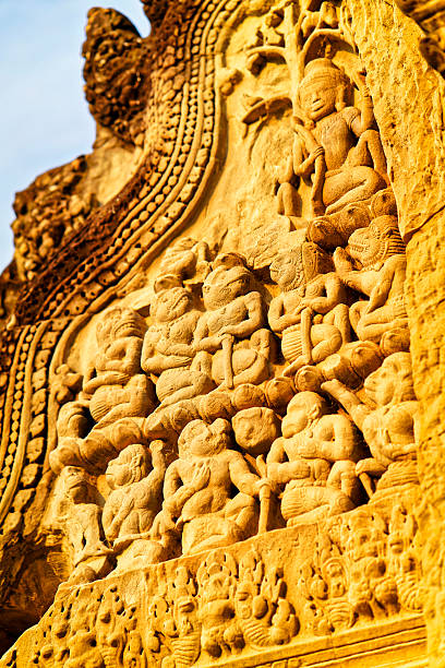 istock Detail of decoration in Angkor Wat temple complex 527901036