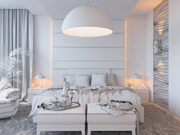 istock 3d render of bedroom interior design in a contemporary style. 527902226