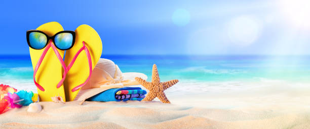 istock Beach Accessories On Seashore - Summer Holidays 527904564