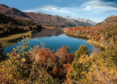 landscape of morning lake with autumn forest