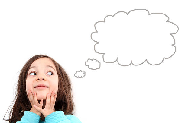 istock little girl with thought cloud above head thinking 527907388
