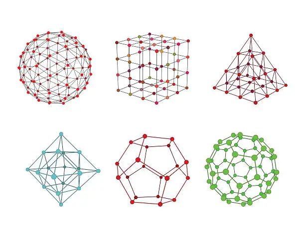 Vector illustration of 3d Molecular lattice set.Vector colorful illustration.