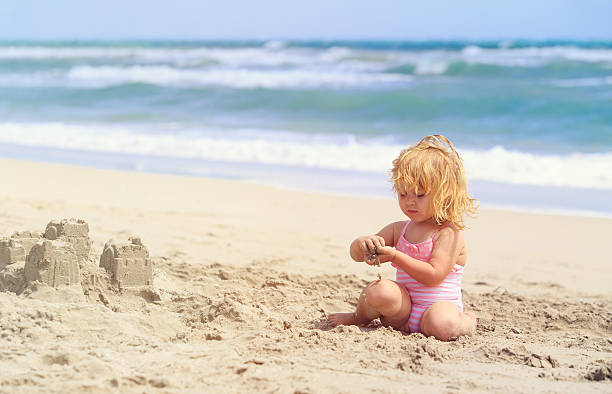 istock little girl play with sand on beach 527908692