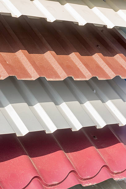 istock Corrugated metal roof,  profiled sheeting 527911252