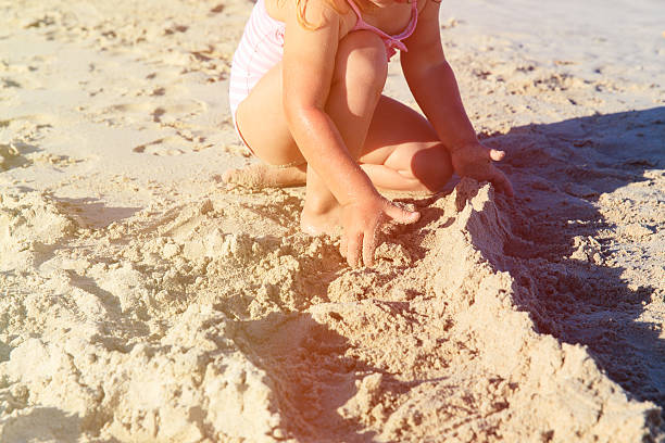 istock little girl play with sand on beach 527911474