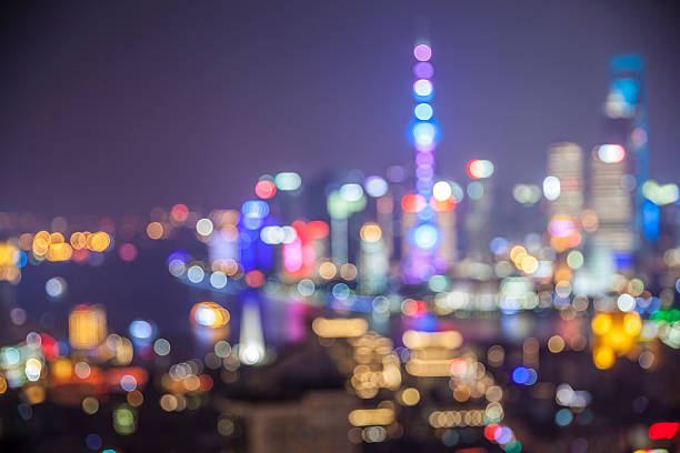 Shanghai night view to high-rise building skyscrapers at night.
