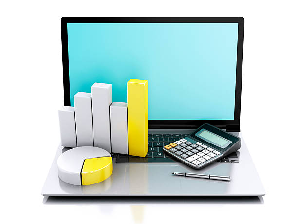 istock 3d Laptop with charts and graph. Business office concept. 527954535