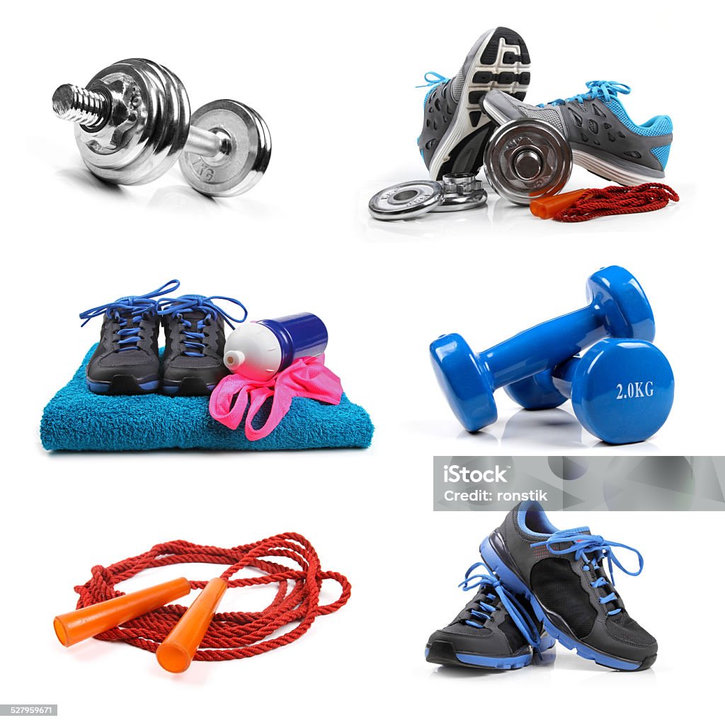 fitness equipment objects isolated on white fitness equipment objects isolated on white background Cut Out Stock Photo