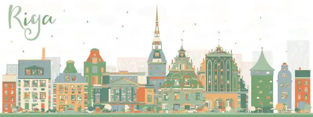 Vector illustration of Abstract Riga Skyline with Color Landmarks.