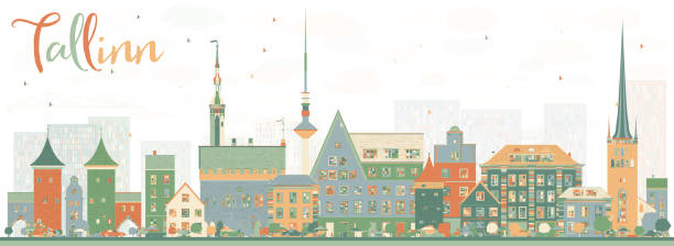 stockillustraties, clipart, cartoons en iconen met abstract tallinn skyline with color buildings. - erwin olaf
