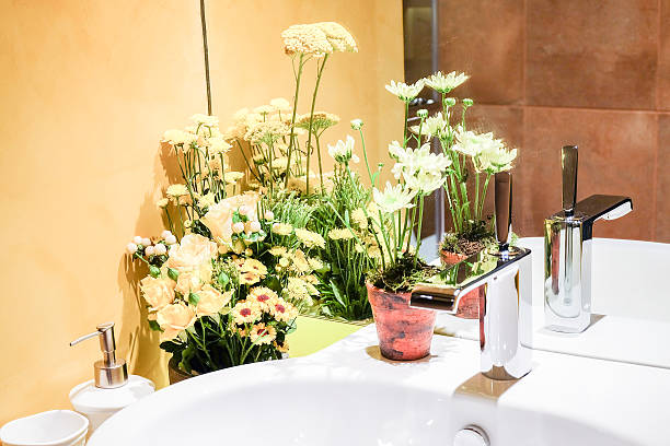 istock Bathroom interior with sink and faucet 528048428