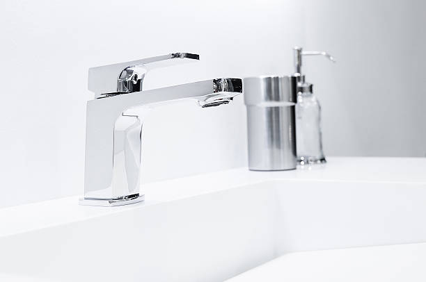 istock Bathroom interior with sink and faucet 528048482