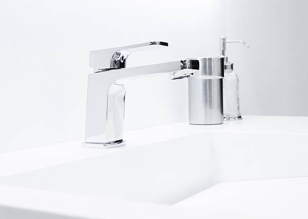 istock Bathroom interior with sink and faucet 528048508