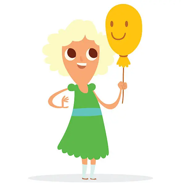 Vector illustration of Funny girl with yellow balloon