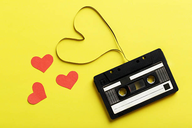 istock Audio tape cassette on yellow paper background 528054440