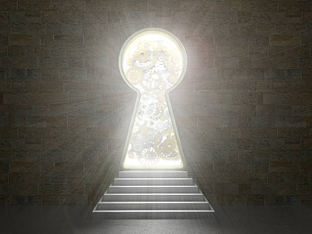 istock Keyhole in a stone wall. 3d illustration 528055548