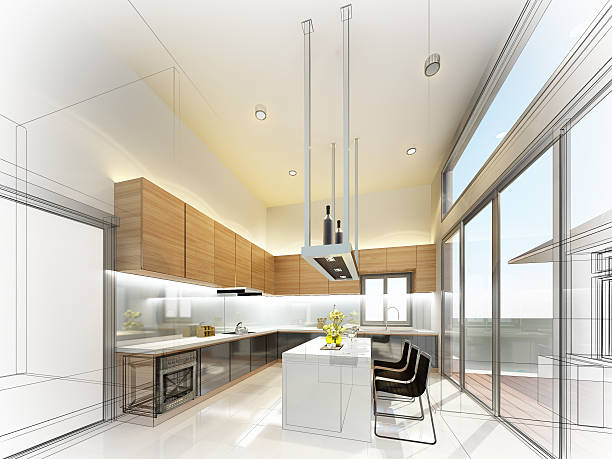 istock abstract sketch design of interior kitchen 528056198