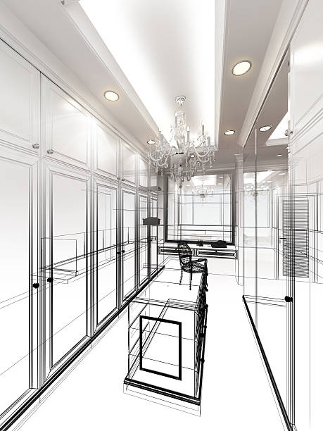 istock abstract sketch design of interior walk-in closet 528056508