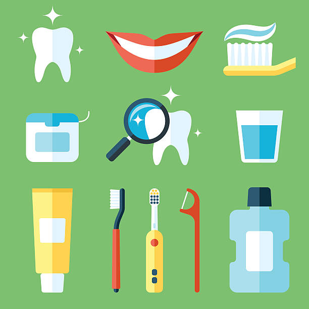 이 관리용품 - toothbrush dental hygiene glass dental equipment stock illustrations