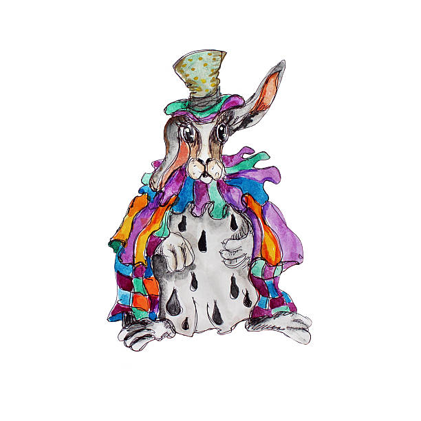 Watercolor hand drawn  isolated rabbit in hat and  cape