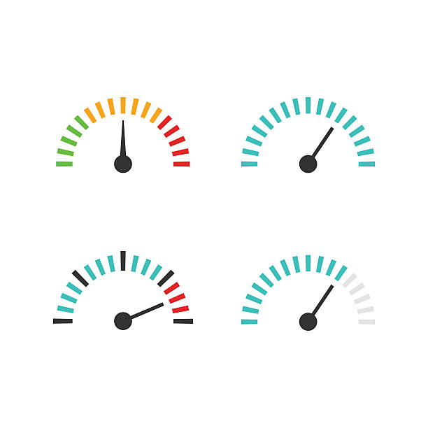 prędkościomierz zestaw ikon ilustracja wektorowa, kontrolę prędkości środek element - dial stock illustrations