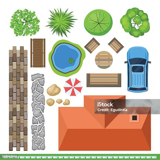 Landscape Elements For Project Design Top View Stock Illustration - Download Image Now - Directly Above, Tree, High Angle View