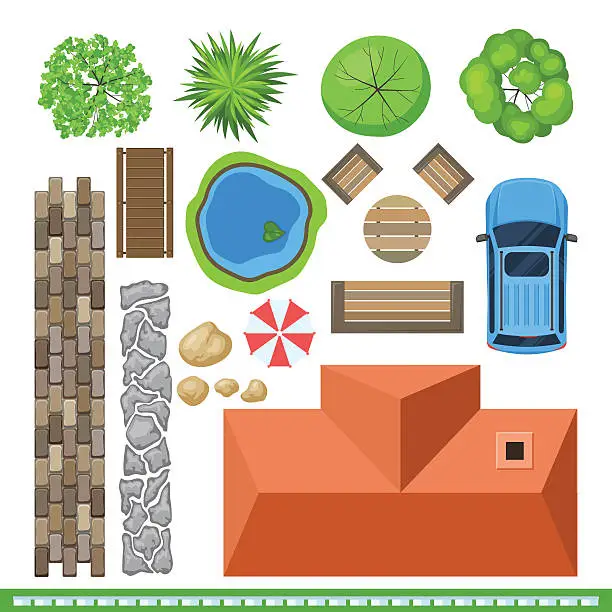 Vector illustration of Landscape elements for project design, top view