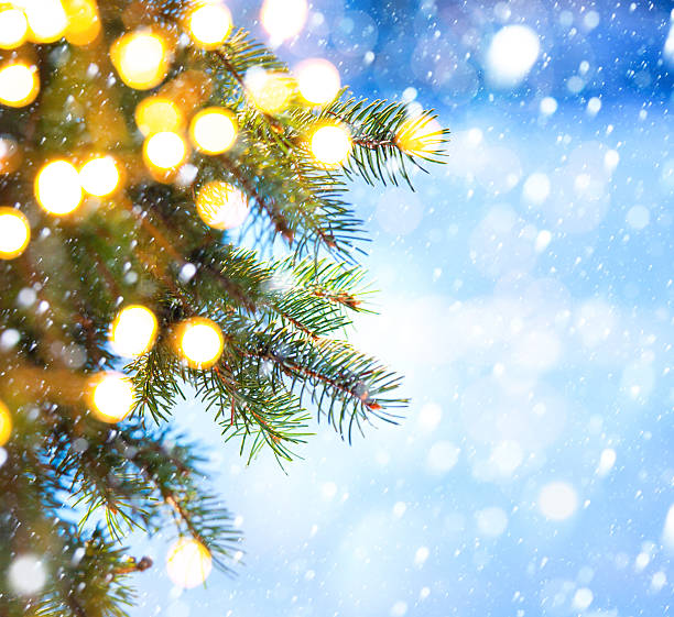 istock Art Christmas tree branch and snow fall 528063659