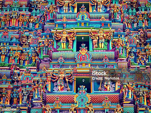 Sculptures On Hindu Temple Tower Stock Photo - Download Image Now - Madurai, Sri Meenakshi Hindu Temple, Tamil Nadu