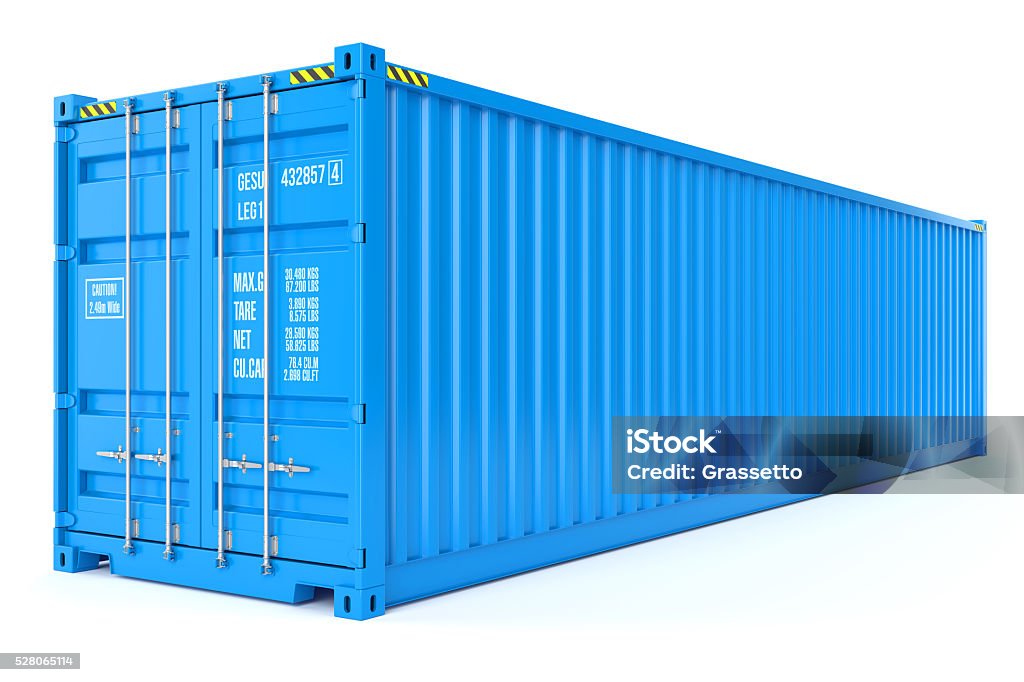 Blue cargo container Blue cargo container isolated on white background 3d Cargo Container Stock Photo