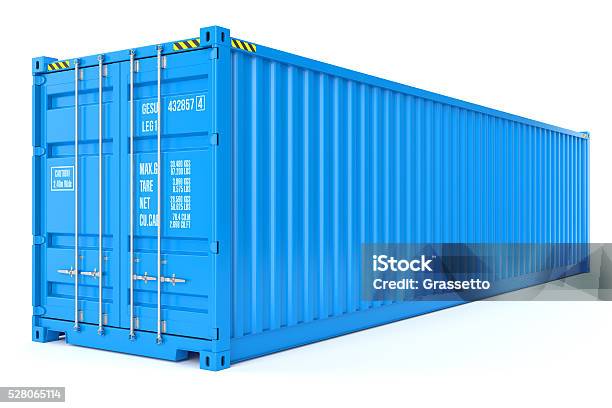 Blue Cargo Container Stock Photo - Download Image Now - Cargo Container, Cut Out, Container
