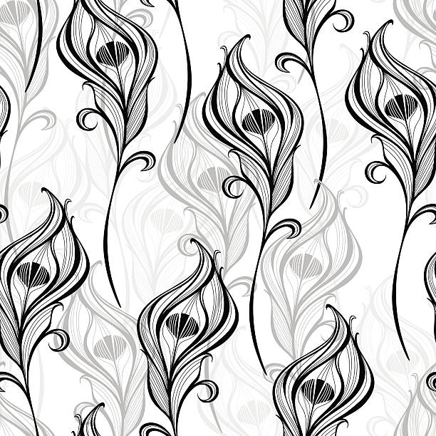 ilustrações de stock, clip art, desenhos animados e ícones de sem costura vector motivo com penas de pavão. - peacock feather outline black and white