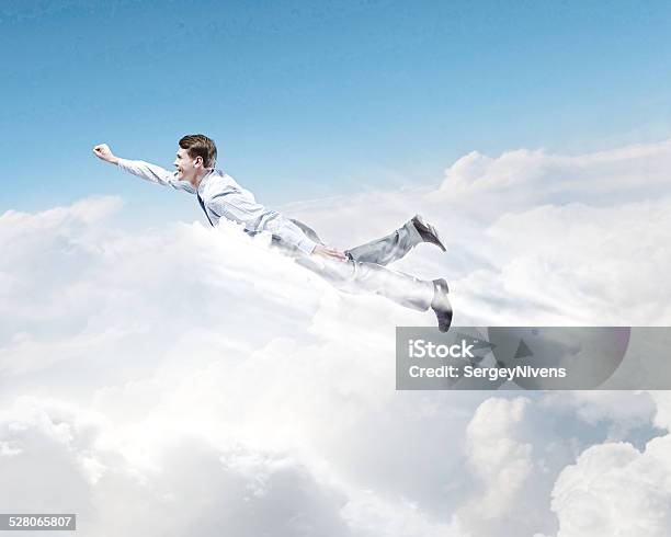 Flying Businessman Stock Photo - Download Image Now - Achievement, Adult, Business