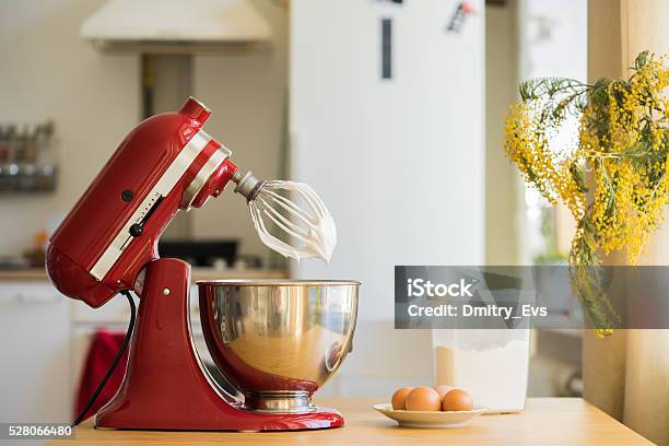 Red Stand Mixer Mixing Cream Stock Photo - Download Image Now - Electric Mixer, Appliance, Kitchen