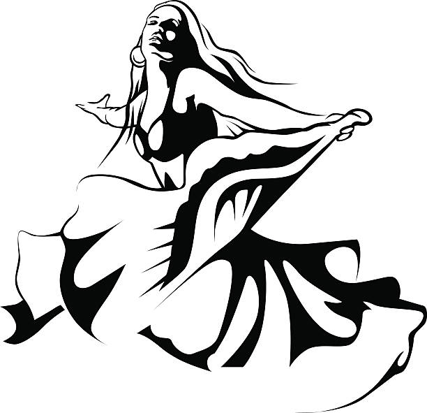 dancing woman vector art illustration