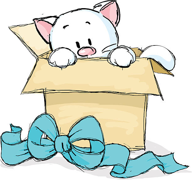 kitten peeking out of a gift box vector art illustration