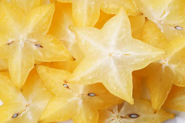 Star fruit, starfruit, carambola full frame detail close up