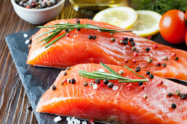 istock Raw salmon fillet with spices 528067670