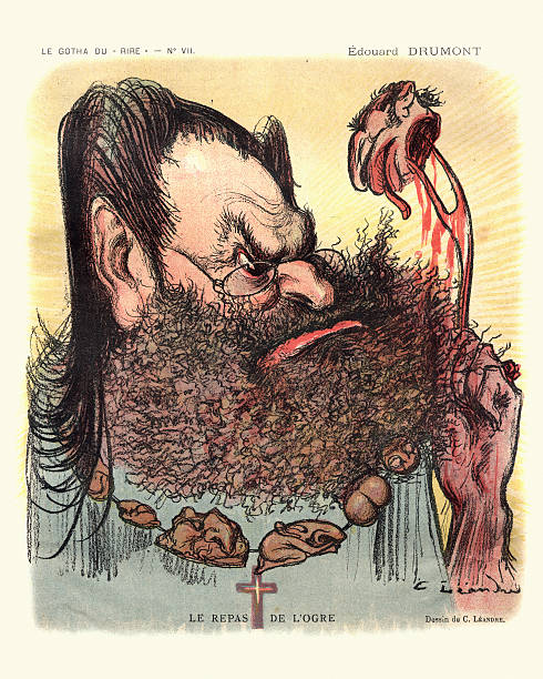 karikatur von edouard drumont-le-abkommen de l'orge - anti semitism stock-grafiken, -clipart, -cartoons und -symbole