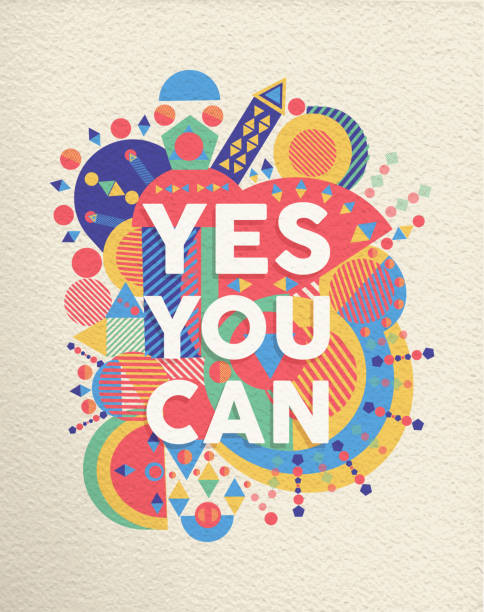 Yes you can quote poster design Yes you can colorful typographical Poster. Inspirational motivation quote design background.  EPS10 vector file with transparency layers. motivation illustrations stock illustrations