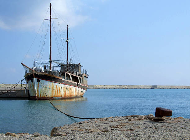 Abandoned Ship, Harbour, Shipwreck, Blue Sky As a Background