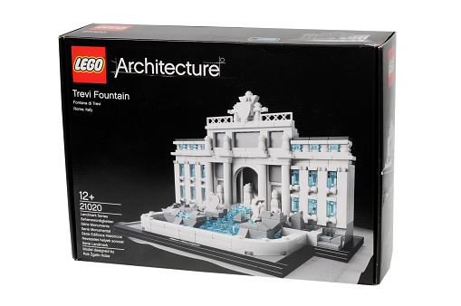 Adelaide, Australia - April 01, 2016: A studio shot of a Lego Architecture Trevi Fountain 21020 Set from the popular Lego Architecture series. Lego is extremely popular worldwide with children and collectors.