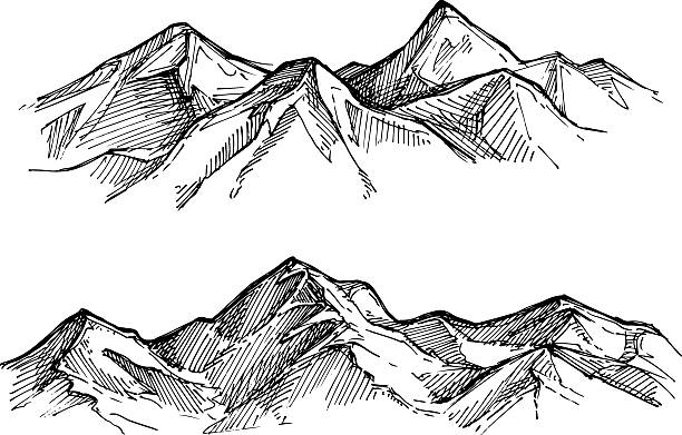 ilustrações de stock, clip art, desenhos animados e ícones de ilustração do vetor desenhada à mão-montanhas. esboço de estilo - mountain valley river water