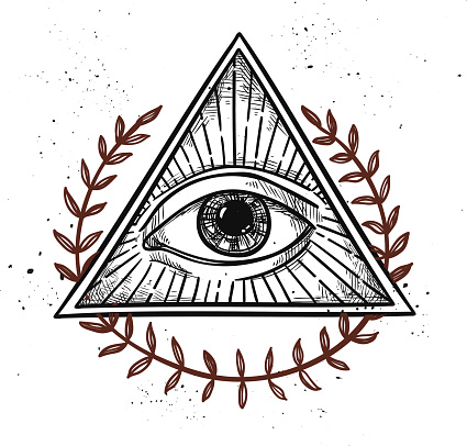 Hand drawn vector illustration - All seeing eye pyramid symbol.
