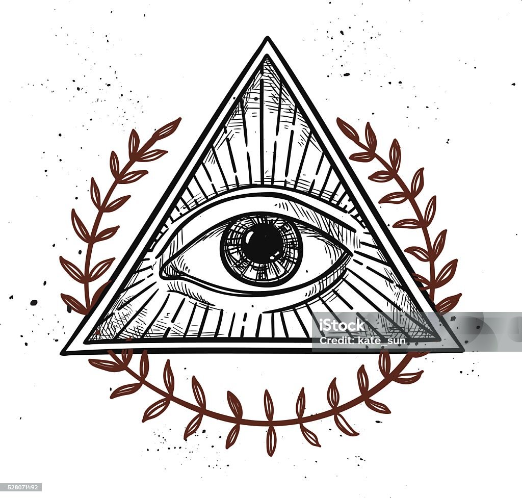 Hand drawn vector illustration - All seeing eye pyramid symbol. Hand drawn vector illustration - All seeing eye pyramid symbol. Freemason and spiritual. Vintage Eye stock vector