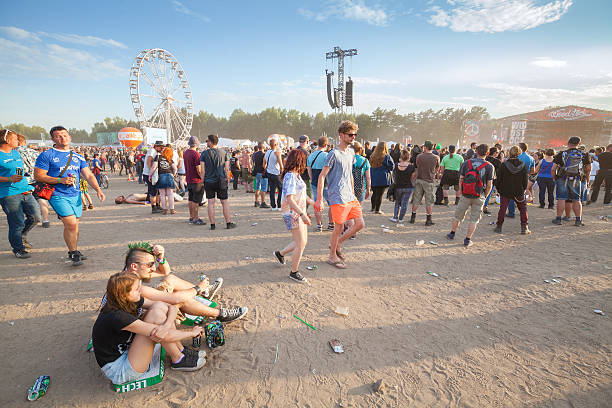 Kostrzyn nad Odra, Poland - August 1, 2015: People waiting for concerts on the 21th Woodstock Festival Poland (Przystanek Woodstock), one of the biggest music festivals in Europe.