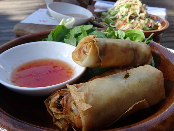 istock Spring rolls for lunch with sweet chilli sauce 528073212
