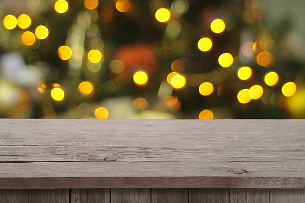 istock Christmas holiday or party background with empty wooden deck tab 528103729